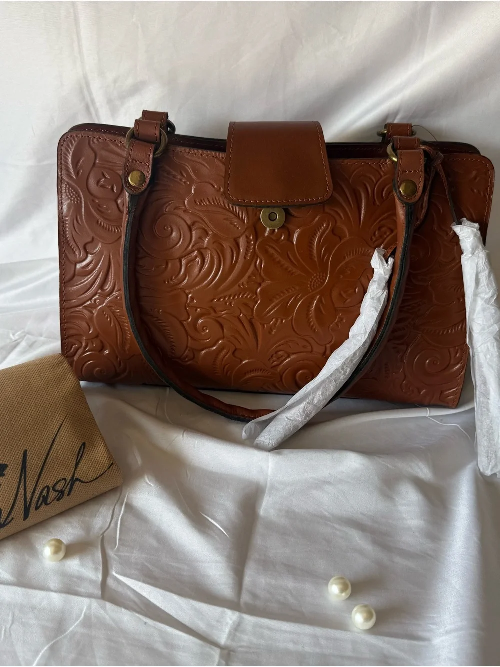 Patricia Nash Brown Embossed Leather Shoulder Bag